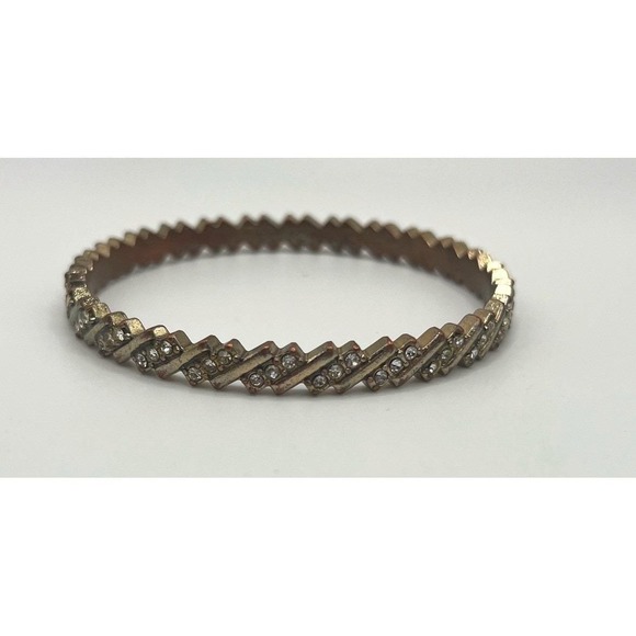 Sparkling Crystal Zigzag Bangle Bracelet 8.5" Gold Tone Statement Jewelry - Picture 3 of 4